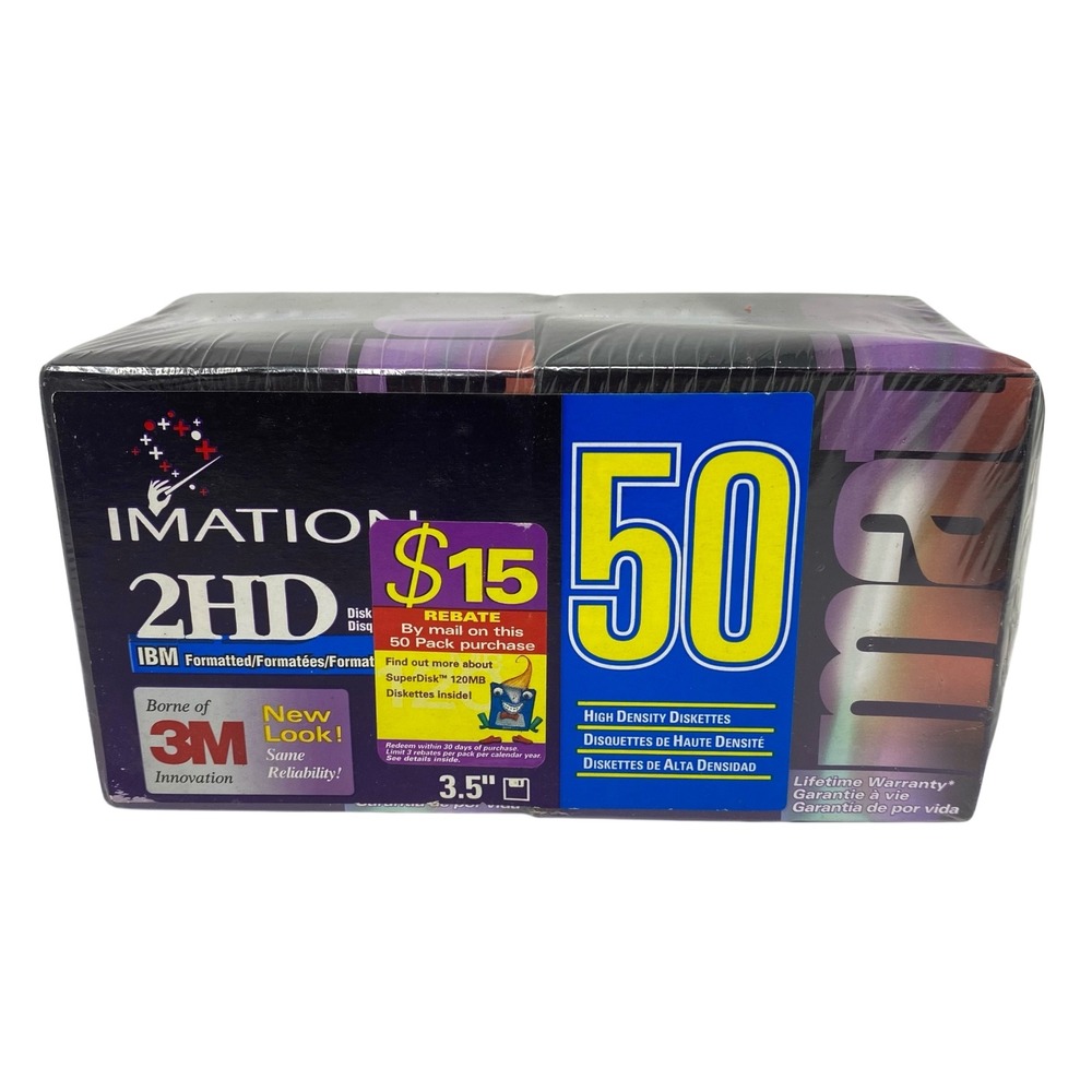 Imation 2HD 3.5 Floppy Disks 50 Pack IBM Formatted 1.44MB High Density NEW